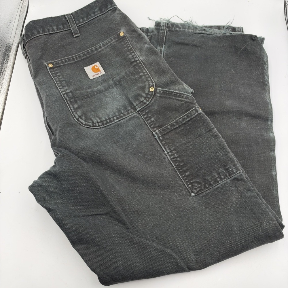 Vtg Carhartt Double Knee Pants Mens 34x30 Black Distress Faded B01 BLK  Dungaree